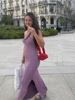 Lilac Knit Maxi Dress with Side Slit - Women